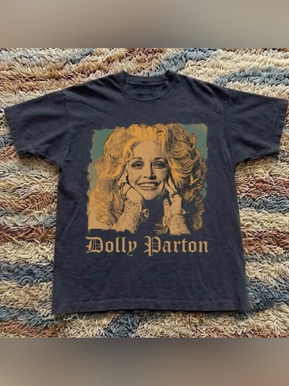 Vintage Black Tee with Yellow Dolly Parton Music Country Graphic